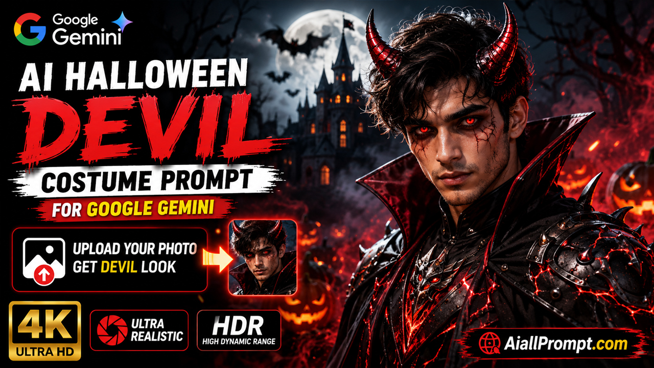 AI Halloween Devil Costume Prompt for Google Gemini (Ultra Realistic Photo Transformation)