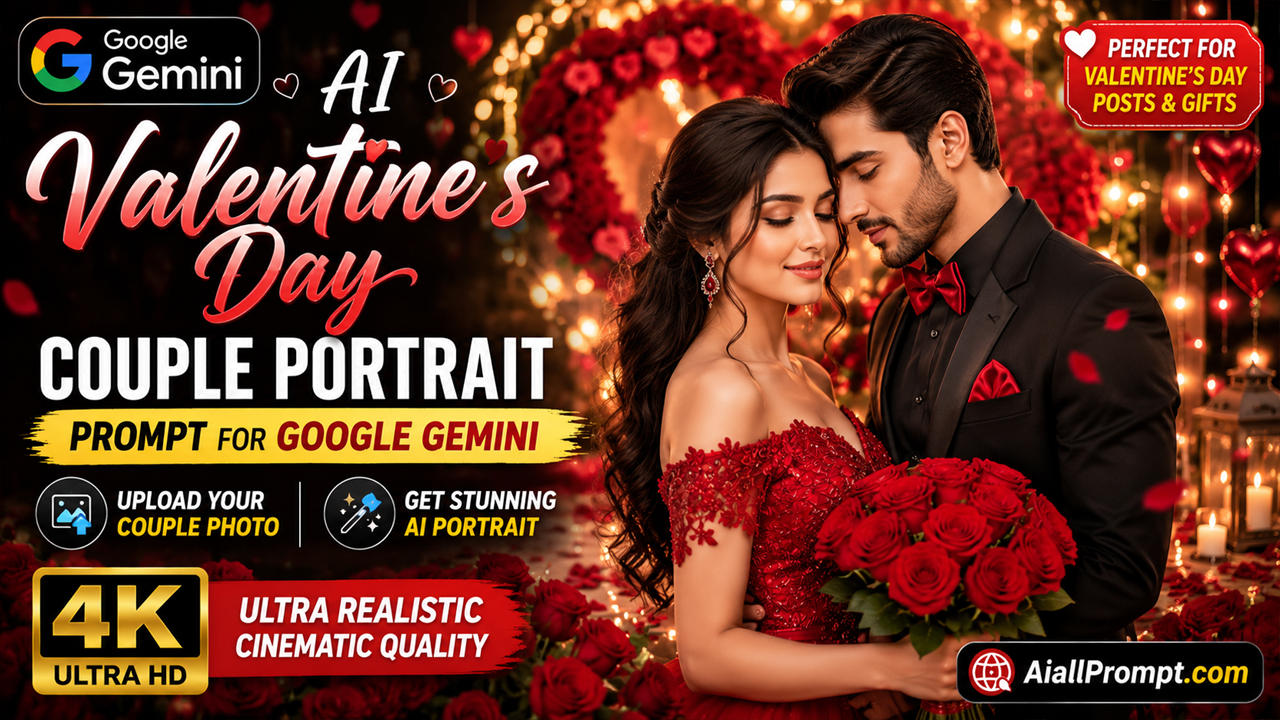 AI Valentine's Day Couple Portrait Prompt for Google Gemini (Ultra Realistic 4K Photo Transformation)