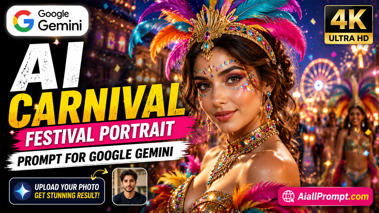 AI Carnival Festival Portrait Prompt for Google Gemini (Ultra Realistic 4K Photo Transformation)