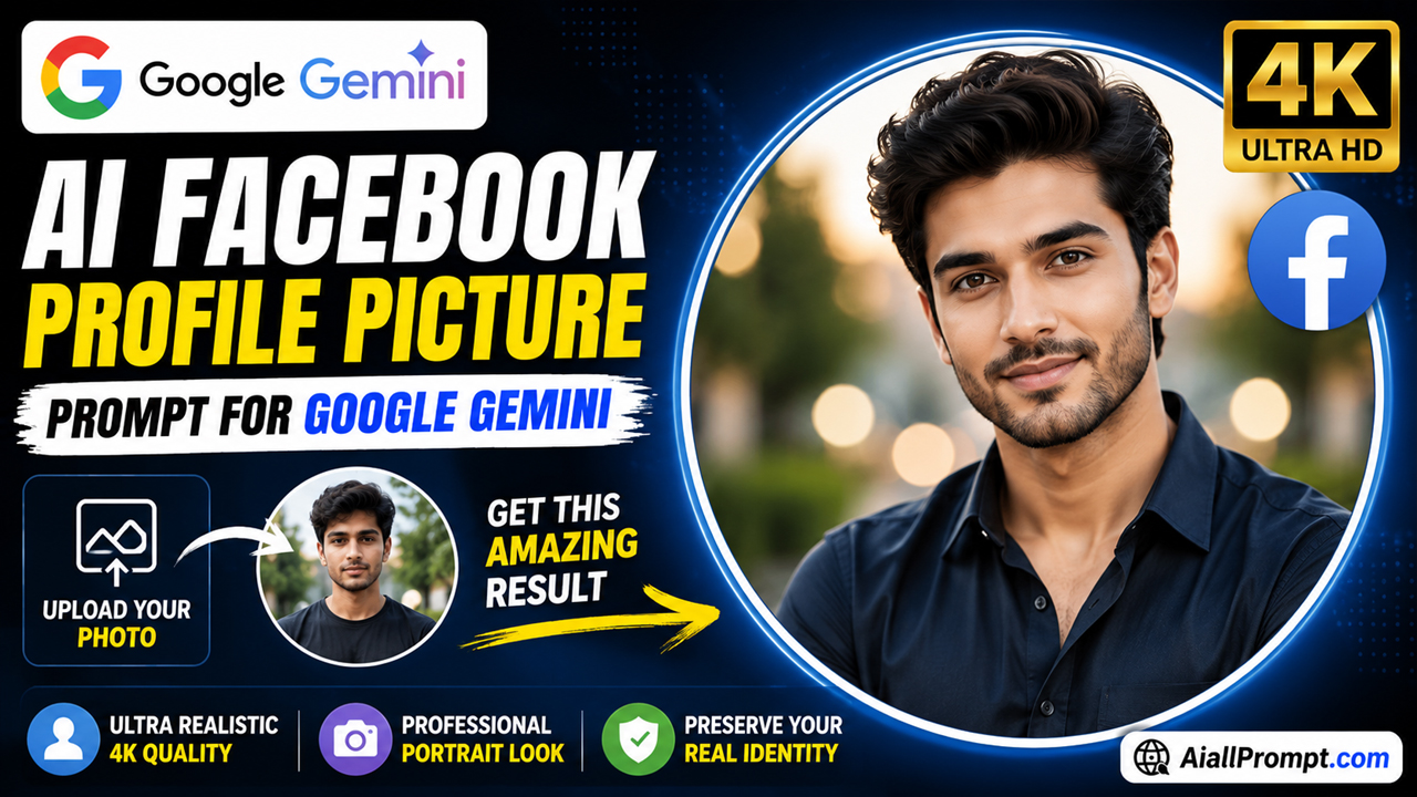 AI Facebook Profile Picture Prompt for Google Gemini (Ultra Realistic 4K)