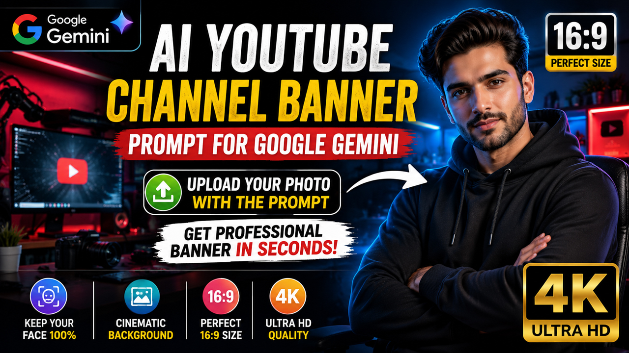AI YouTube Channel Banner Prompt for Google Gemini (Upload Your Photo)