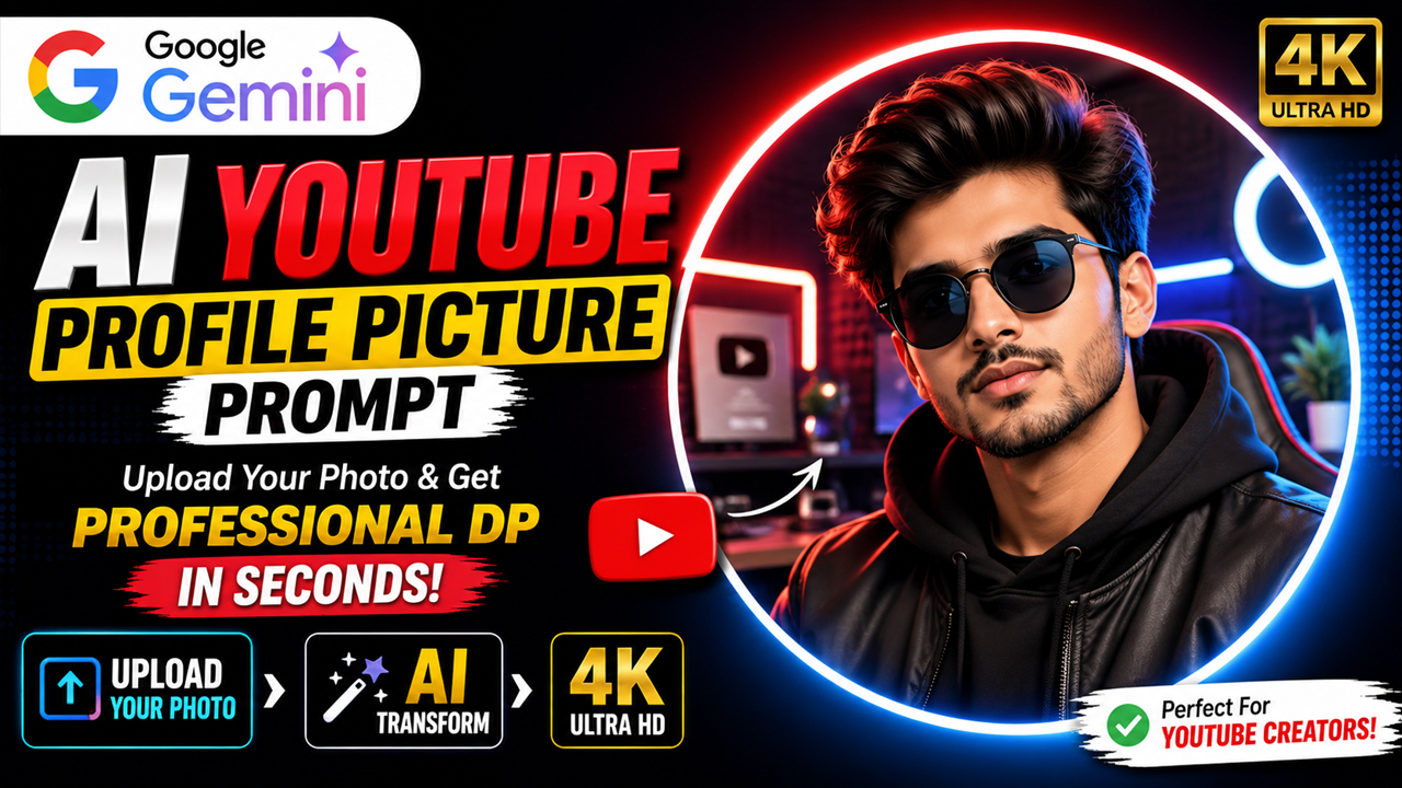 AI YouTube Profile Picture Prompt for Google Gemini (Ultra Realistic 4K)