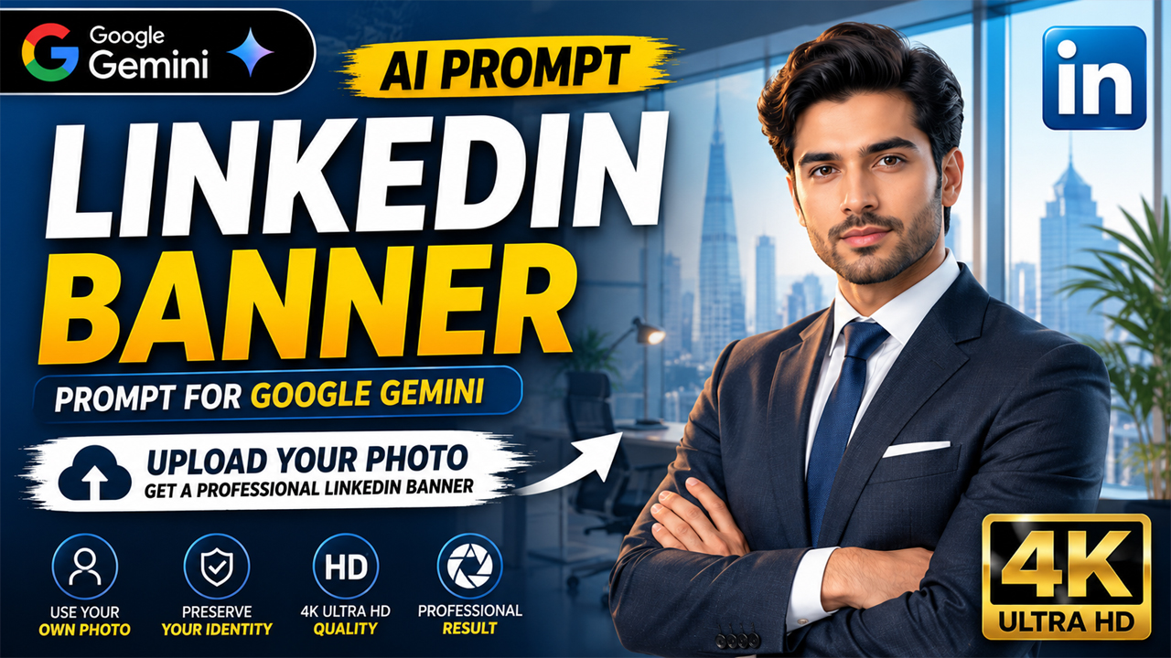 AI LinkedIn Banner Prompt for Google Gemini (Professional 4K Cover)