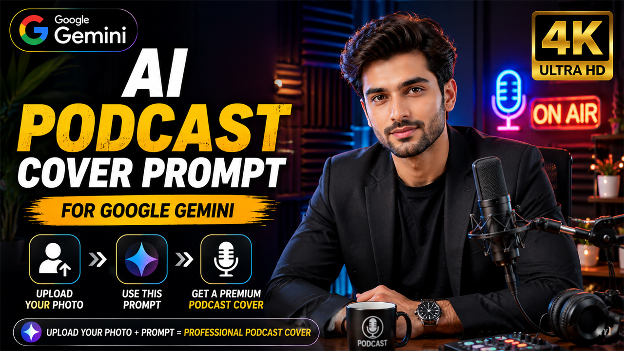 AI Podcast Cover Prompt for Google Gemini (Upload Your Photo)