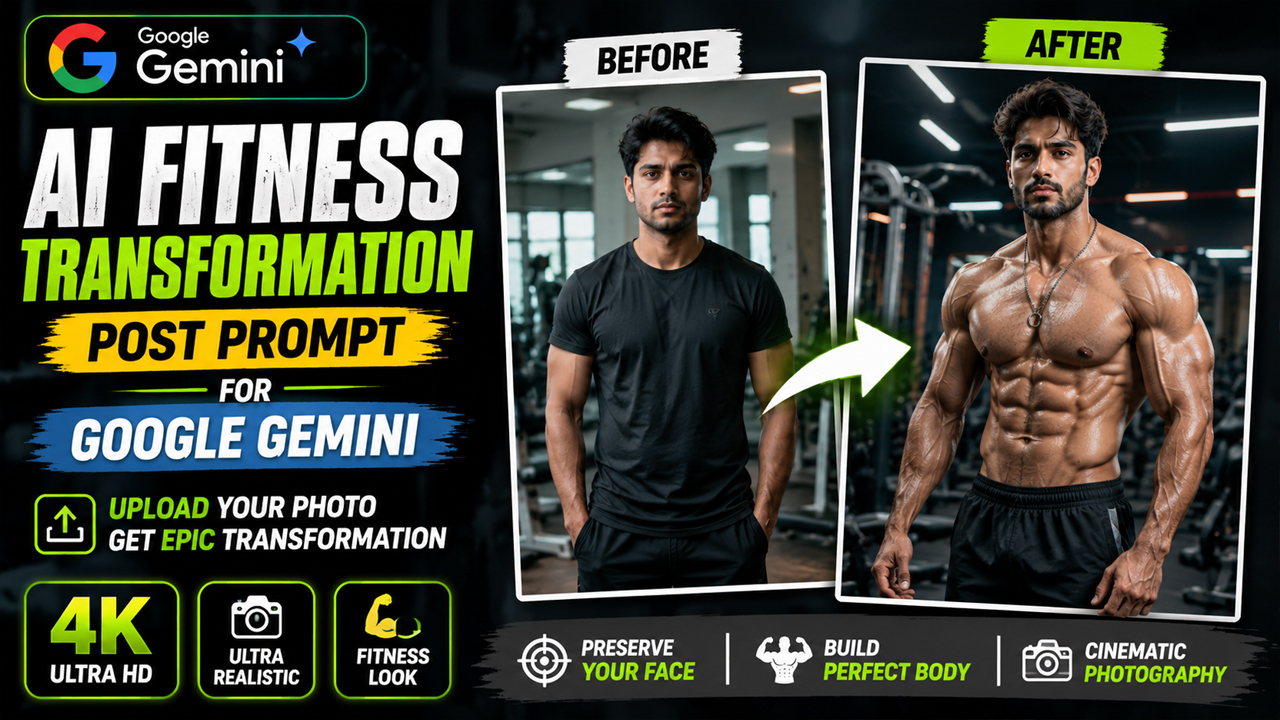 AI Fitness Transformation Post Prompt for Google Gemini (Ultra Realistic Body Transformation)