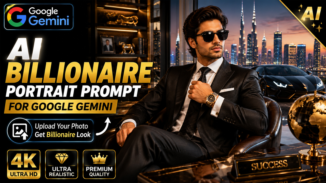 AI Billionaire Portrait Prompt for Google Gemini (Ultra Realistic 4K Photo Transformation)