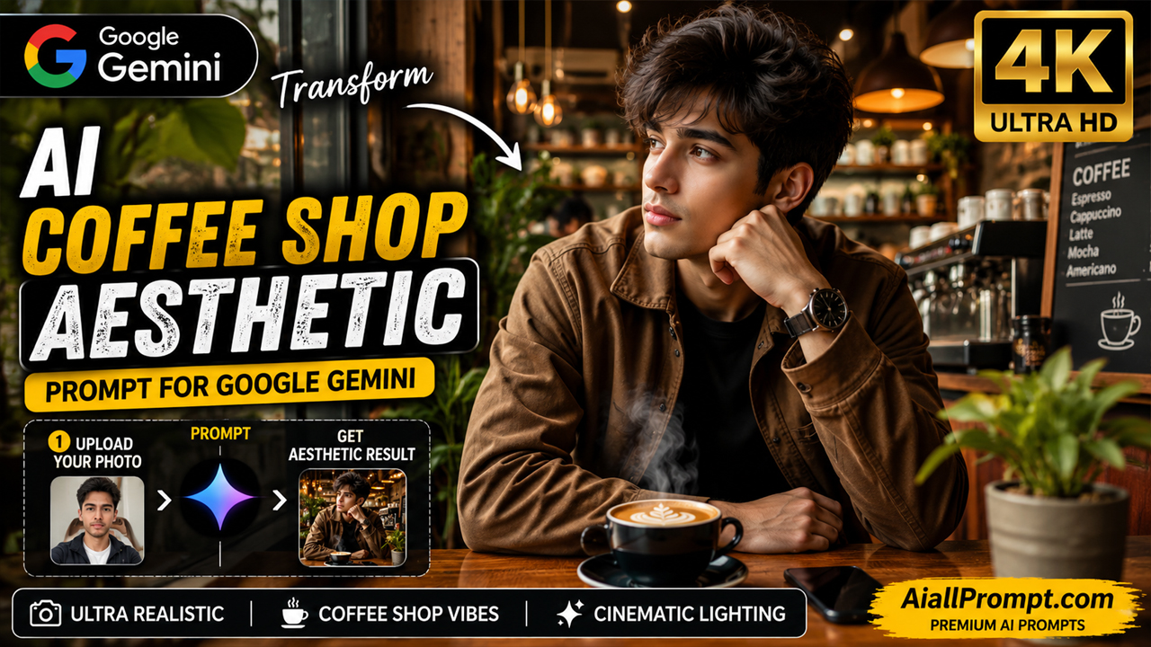 AI Coffee Shop Aesthetic Prompt for Google Gemini (Ultra Realistic Café Photo Transformation)