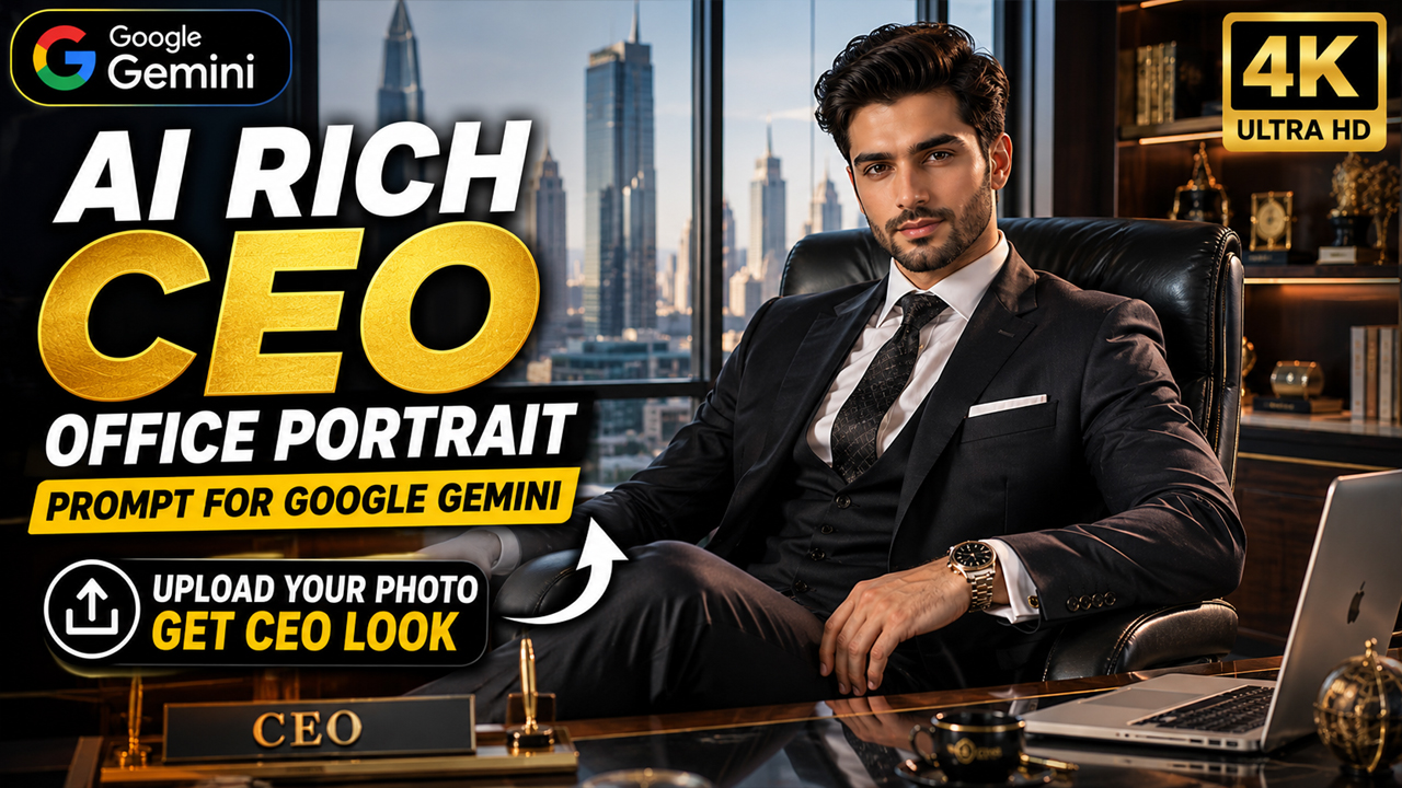 AI Rich CEO Office Portrait Prompt for Google Gemini (Upload Your Photo)