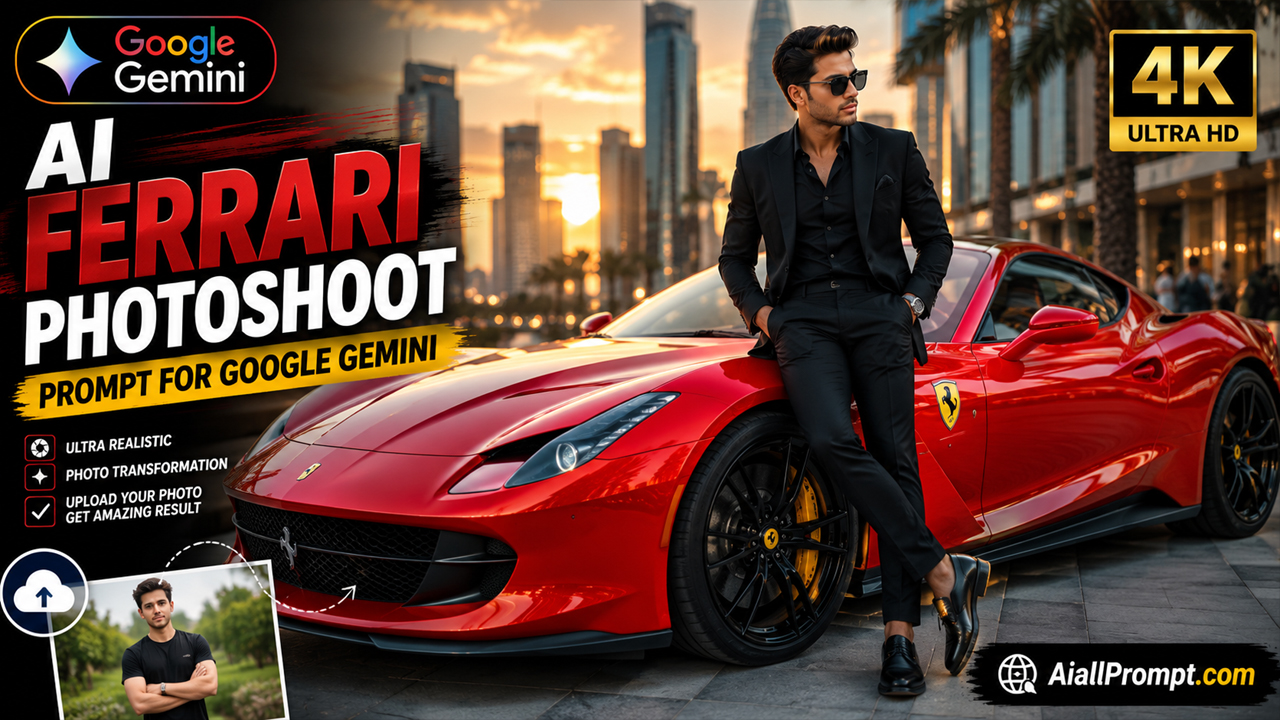 AI Ferrari Photoshoot Prompt for Google Gemini (Ultra Realistic 4K)