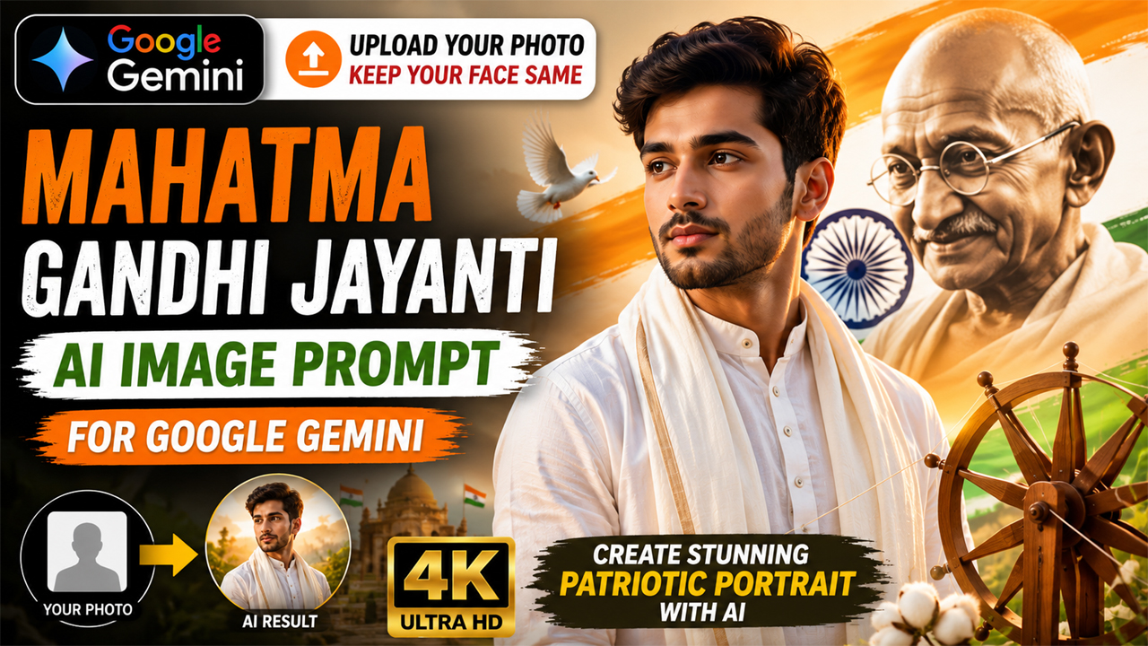 Mahatma Gandhi Jayanti AI Image Prompt for Google Gemini (Upload Your Photo)