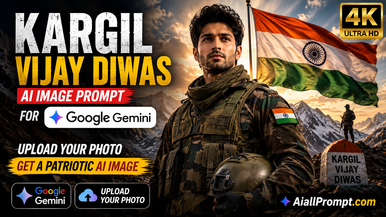 Kargil Vijay Diwas AI Image Prompt for Google Gemini (Ultra Realistic 4K Photo Transformation)