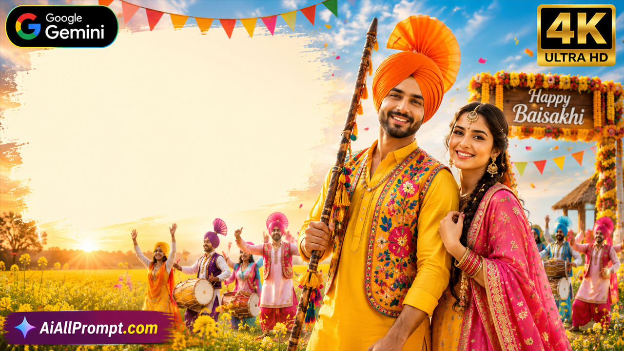 Baisakhi AI Image Prompt for Google Gemini (Transform Your Photo into a Traditional Punjabi Festival Portrait)