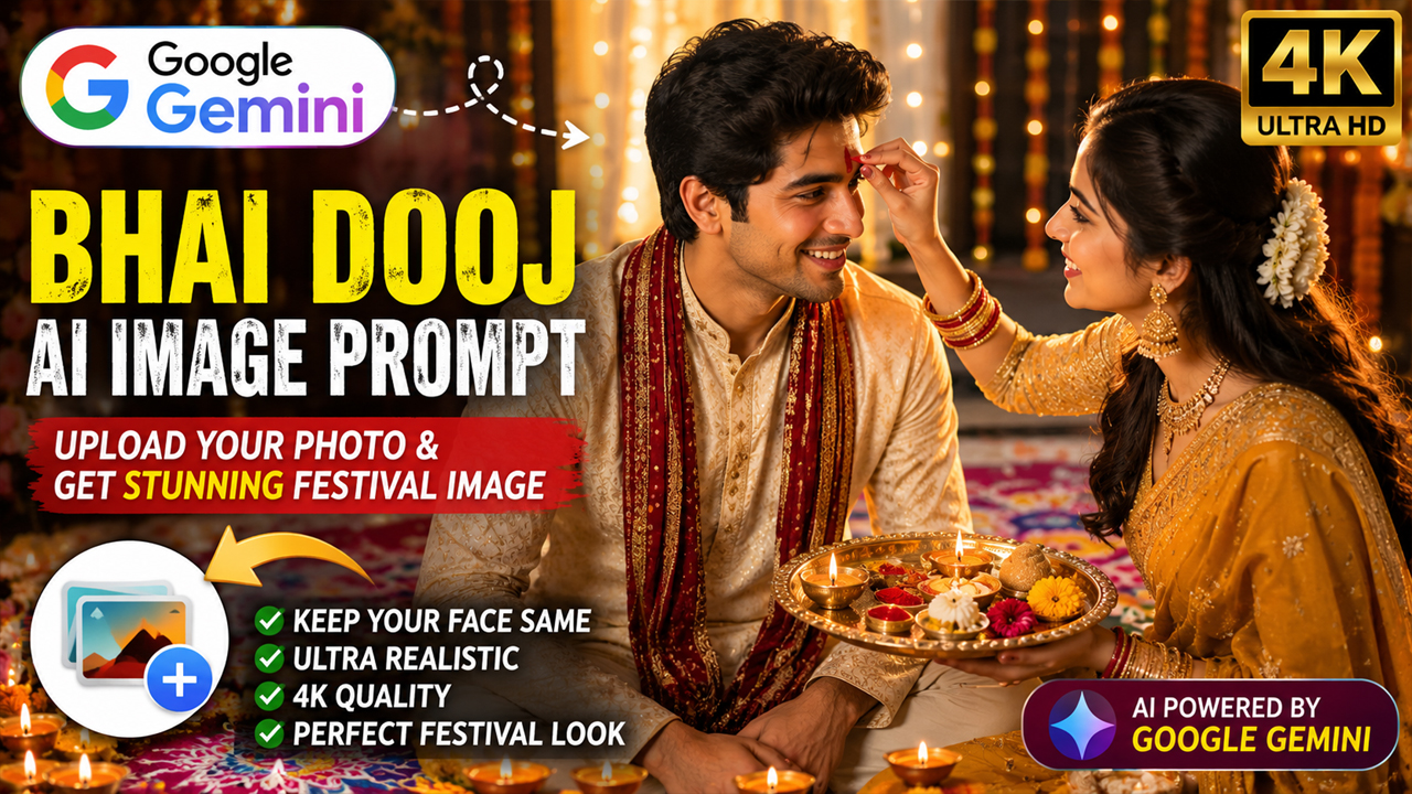 Bhai Dooj AI Image Prompt for Google Gemini (Upload Your Photo)