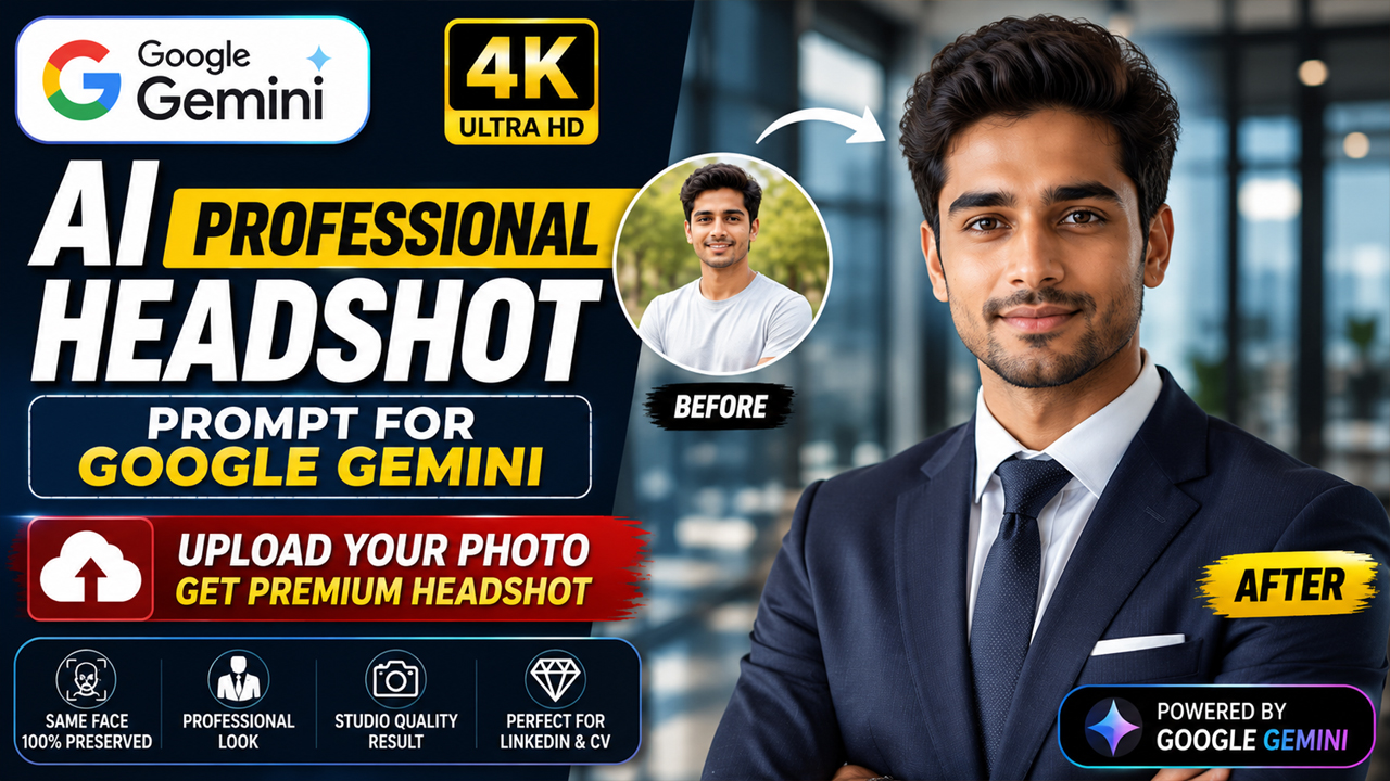 AI Professional Headshot Prompt for Google Gemini (Upload Your Photo)
