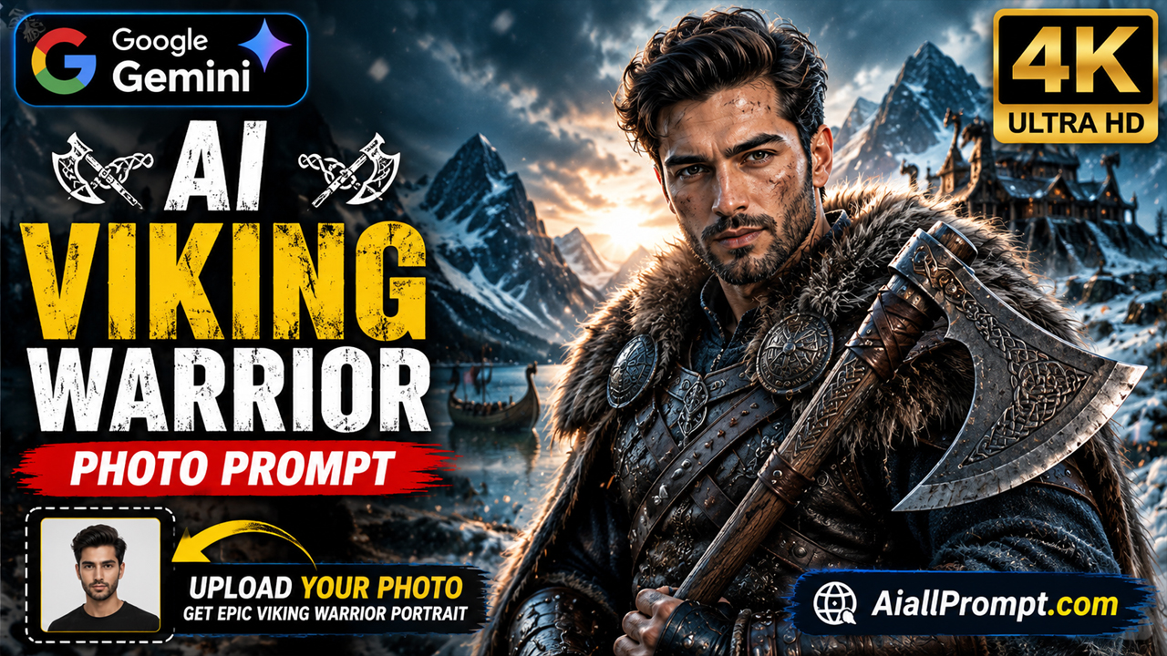 AI Viking Warrior Photo Prompt for Google Gemini (Ultra Realistic 4K Transformation)