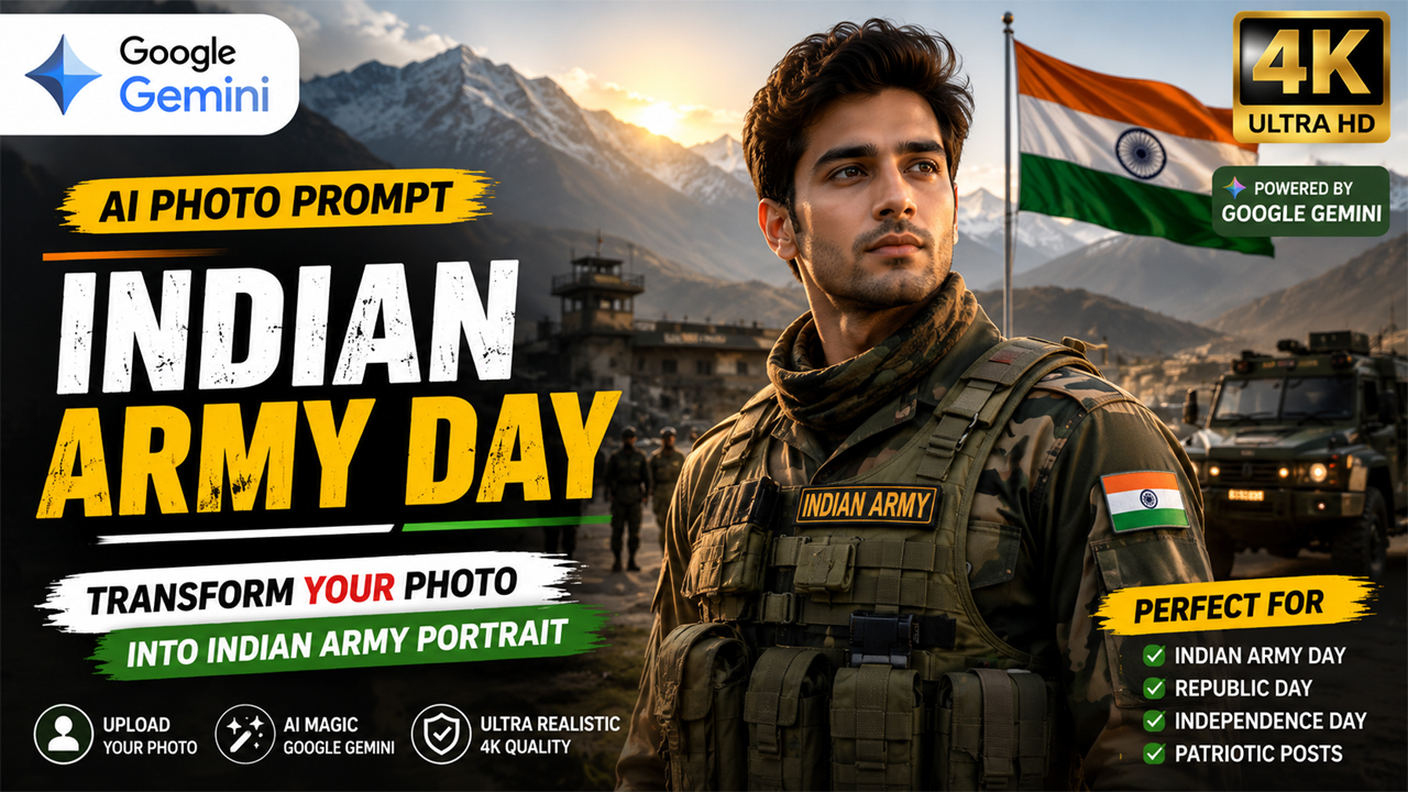 Indian Army Day AI Photo Prompt for Google Gemini (Ultra Realistic 4K)