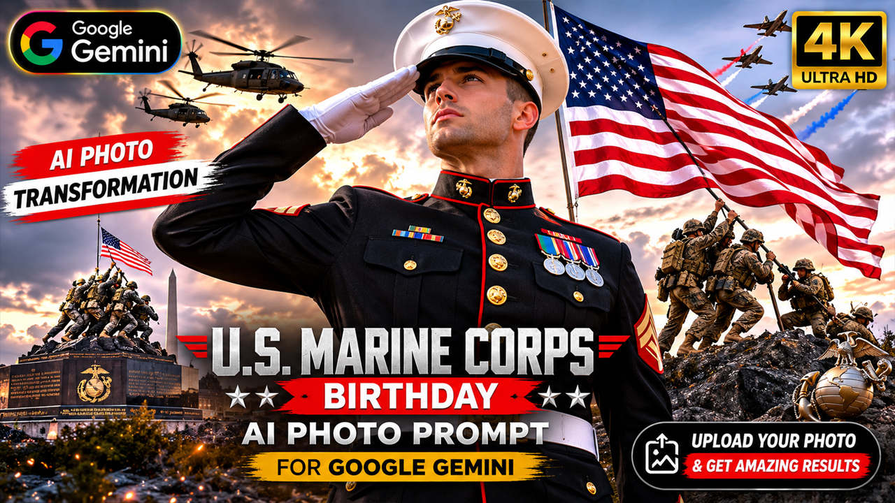 U.S. Marine Corps Birthday AI Photo Prompt for Google Gemini (Ultra Realistic 4K Photo Transformation)