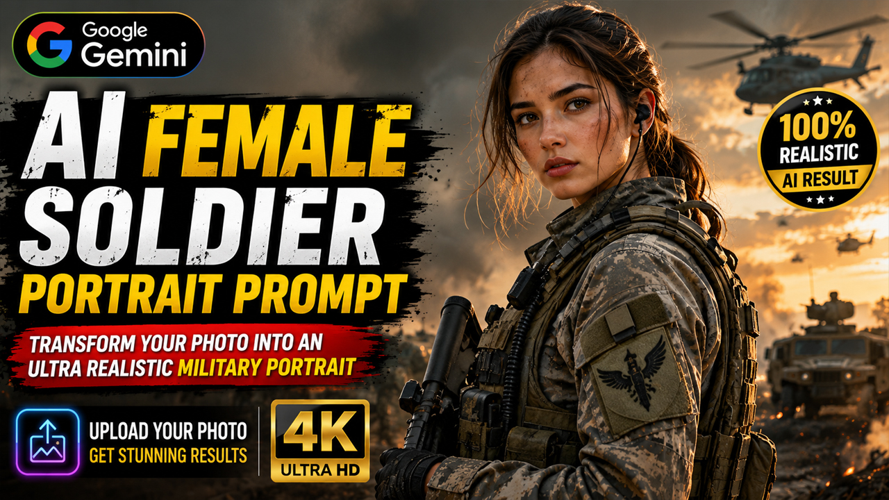 AI Female Soldier Portrait Prompt for Google Gemini (Ultra Realistic Military Photo Transformation)