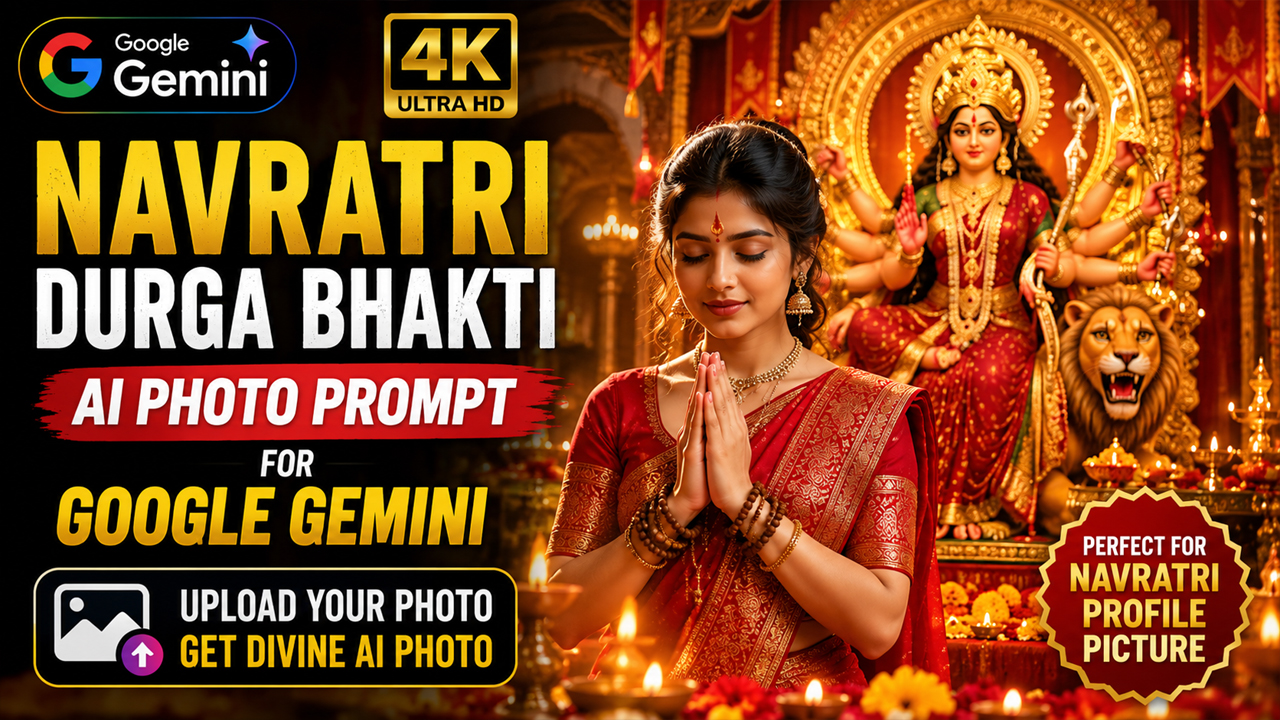 Navratri Durga Bhakti AI Photo Prompt for Google Gemini (Ultra Realistic 4K)