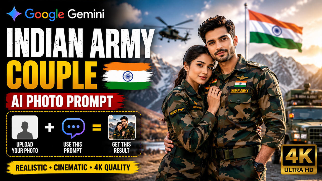 Indian Army Couple AI Photo Prompt for Google Gemini (Ultra Realistic 4K)