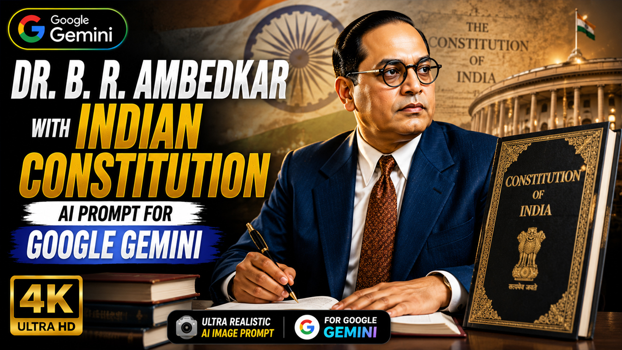 Dr. B. R. Ambedkar with Indian Constitution AI Prompt for Google Gemini (Ultra Realistic 4K)