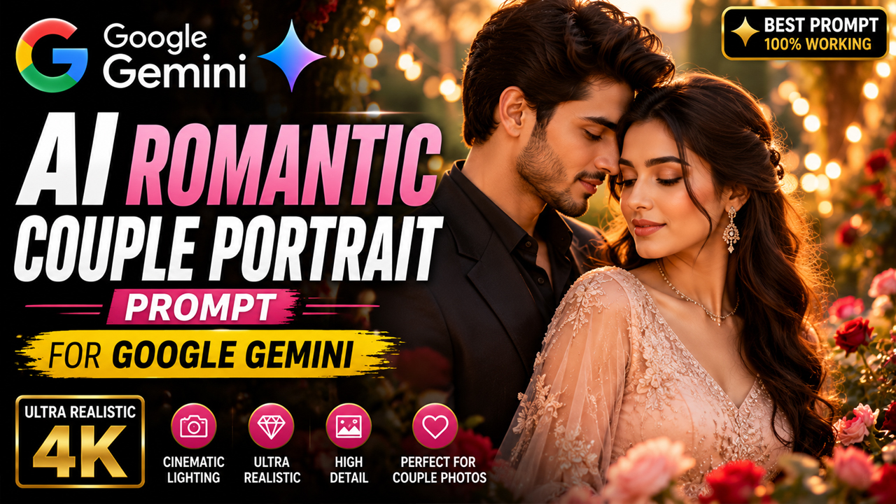 AI Romantic Couple Portrait Prompt for Google Gemini (Ultra Realistic 4K)