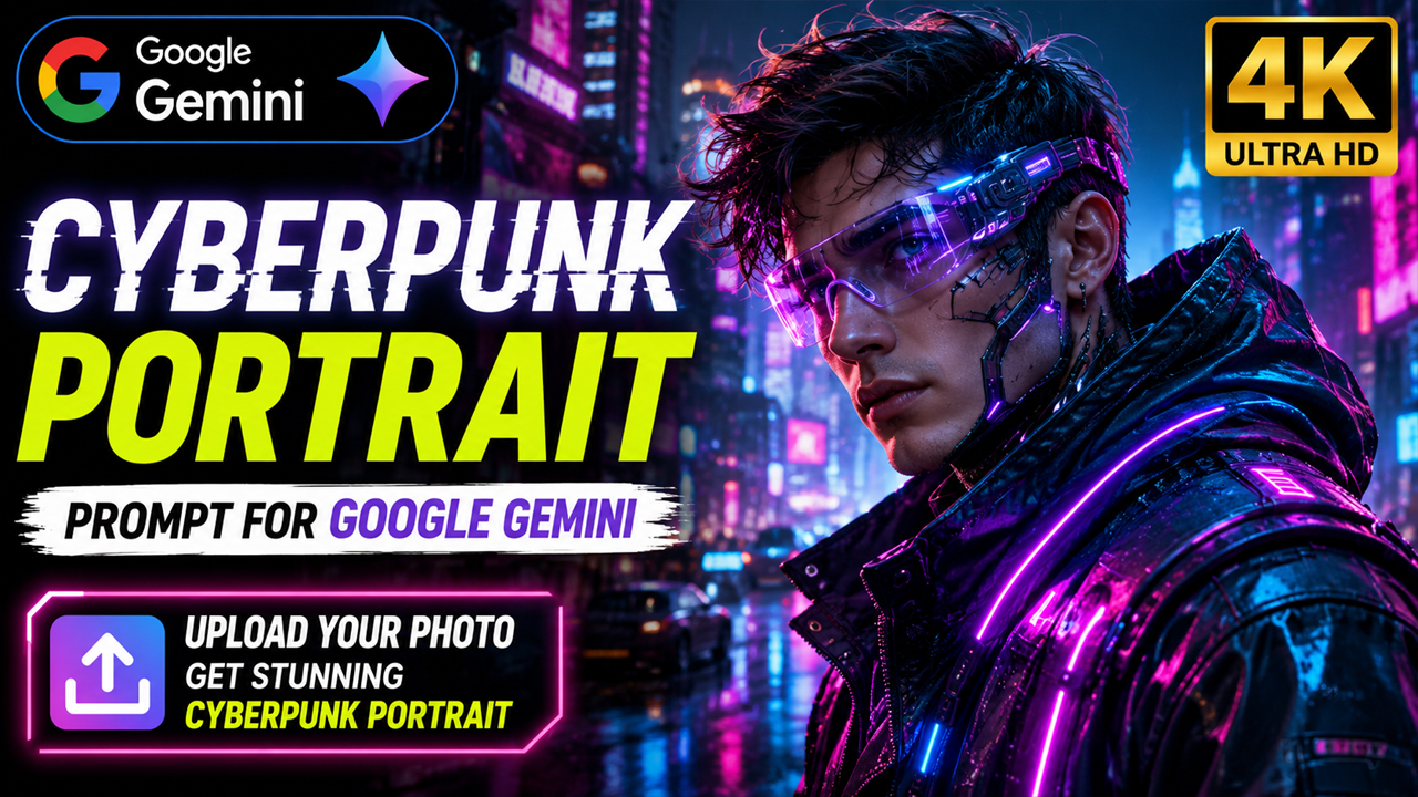 Cyberpunk Portrait Prompt for Google Gemini (Ultra Realistic AI Photo Transformation)