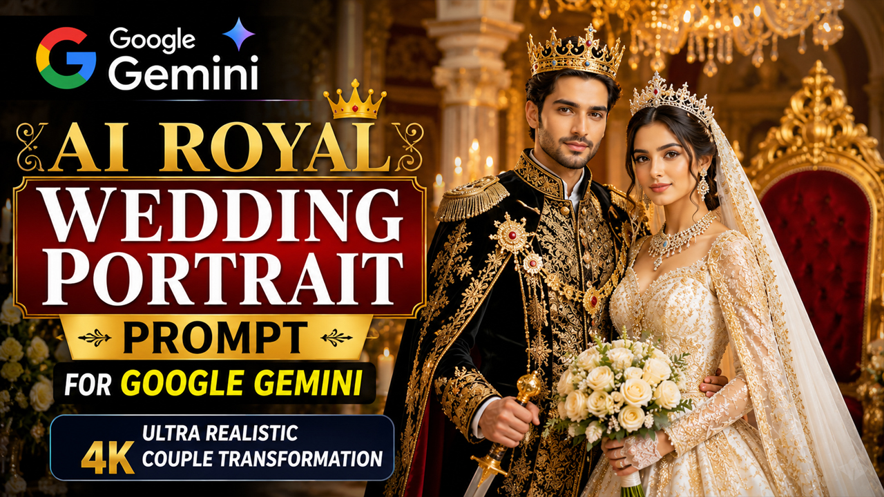 AI Royal Wedding Portrait Prompt for Google Gemini (Ultra Realistic 4K Couple Transformation)