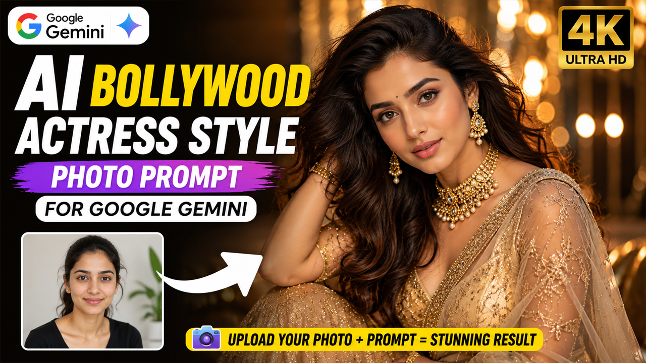 AI Bollywood Actress Style Photo Prompt for Google Gemini (Ultra Realistic 4K)
