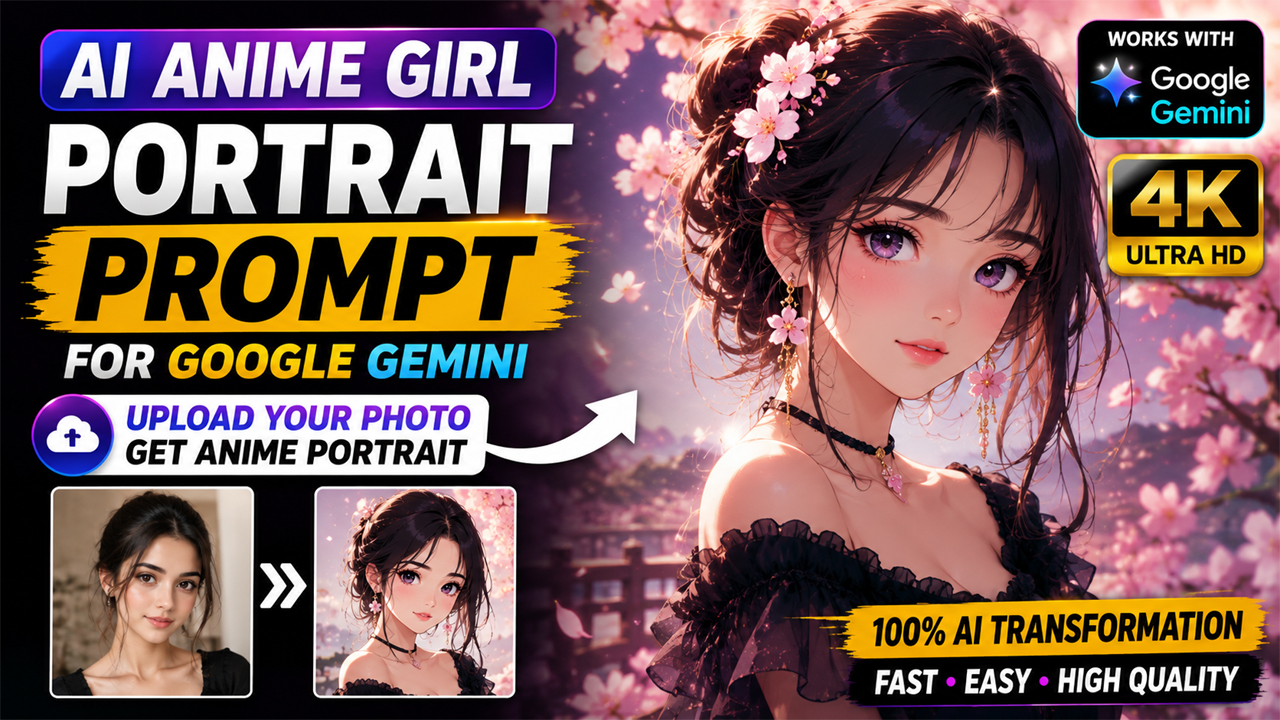 AI Anime Girl Portrait Prompt for Google Gemini (Upload Your Photo)