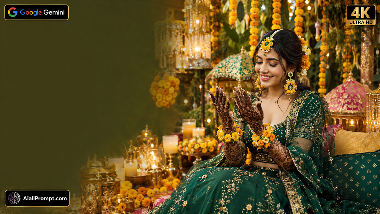 AI Mehndi Ceremony Photo Prompt for Google Gemini (Ultra Realistic 4K Photo Transformation)