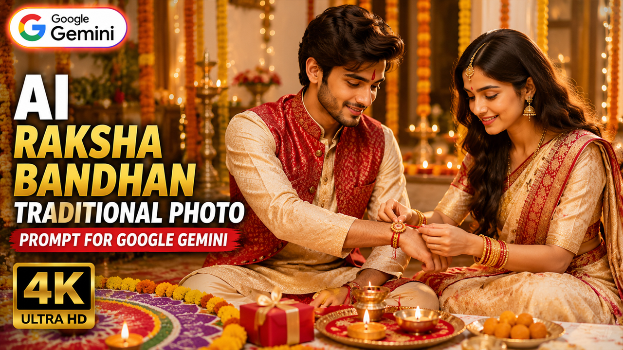 AI Raksha Bandhan Traditional Photo Prompt for Google Gemini (Ultra Realistic 4K)