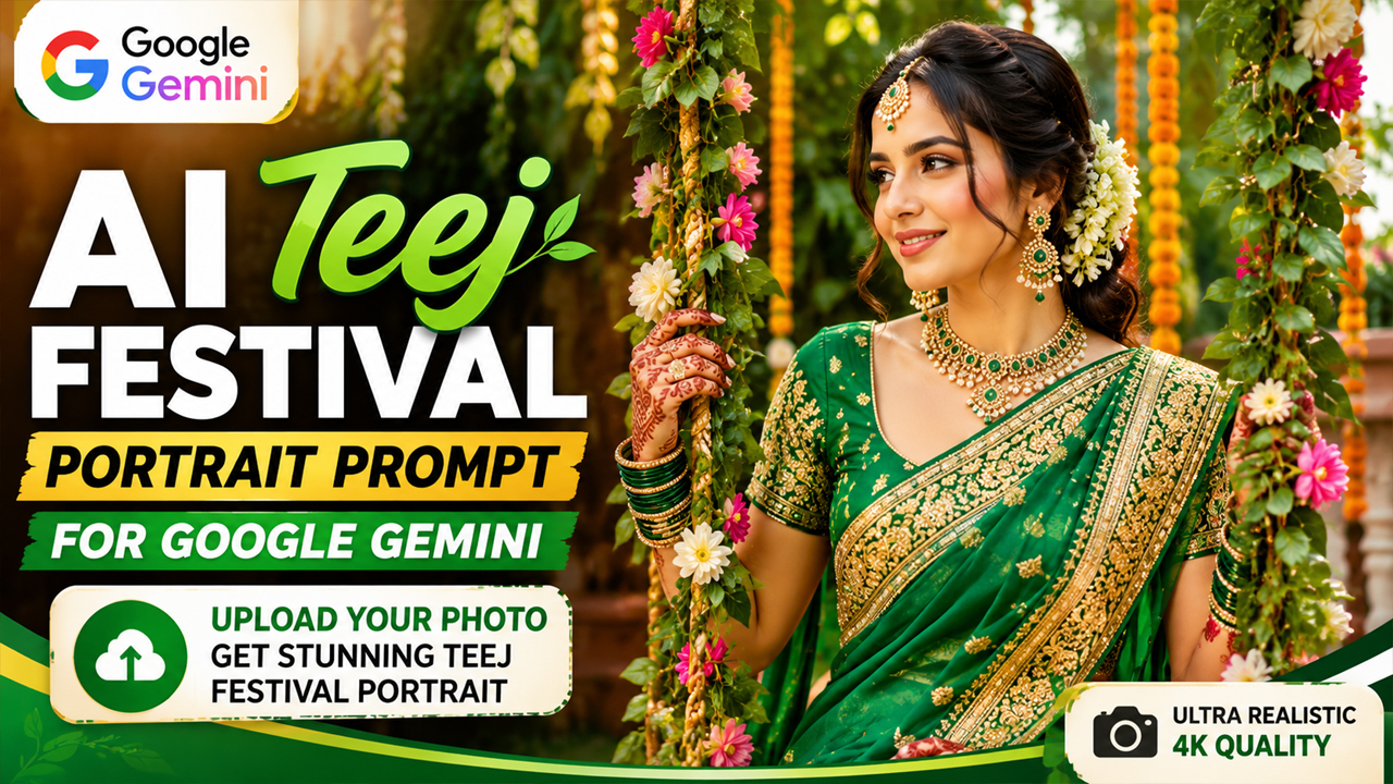 AI Teej Festival Portrait Prompt for Google Gemini (Upload Your Photo)