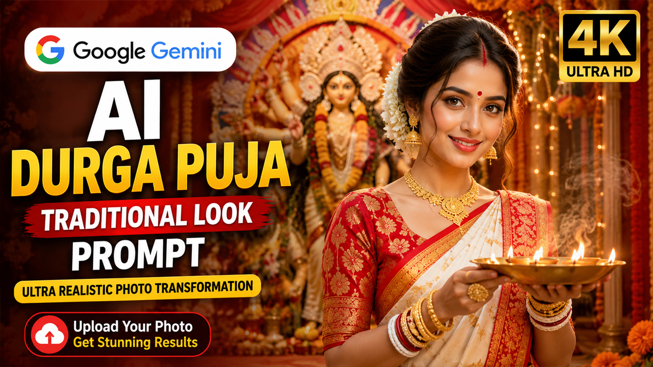 AI Durga Puja Traditional Look Prompt for Google Gemini (Ultra Realistic Photo Transformation)