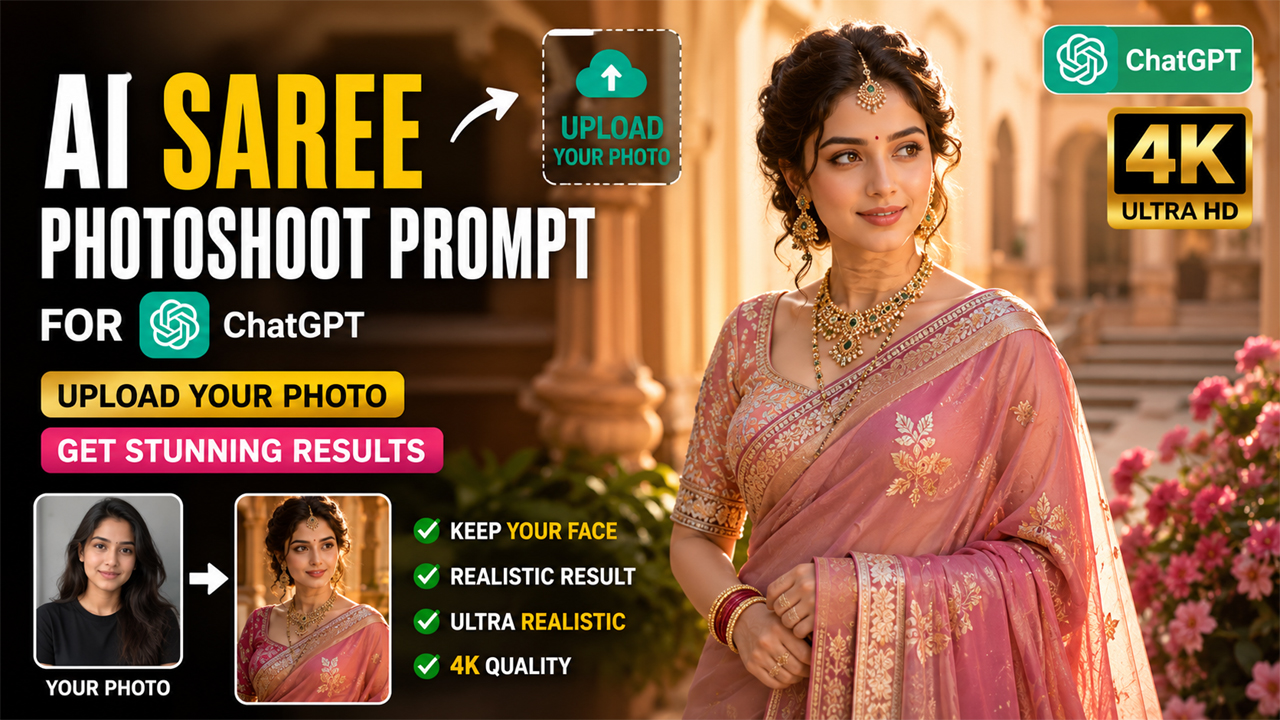 AI Saree Photoshoot Prompt for ChatGPT (Upload Your Photo)