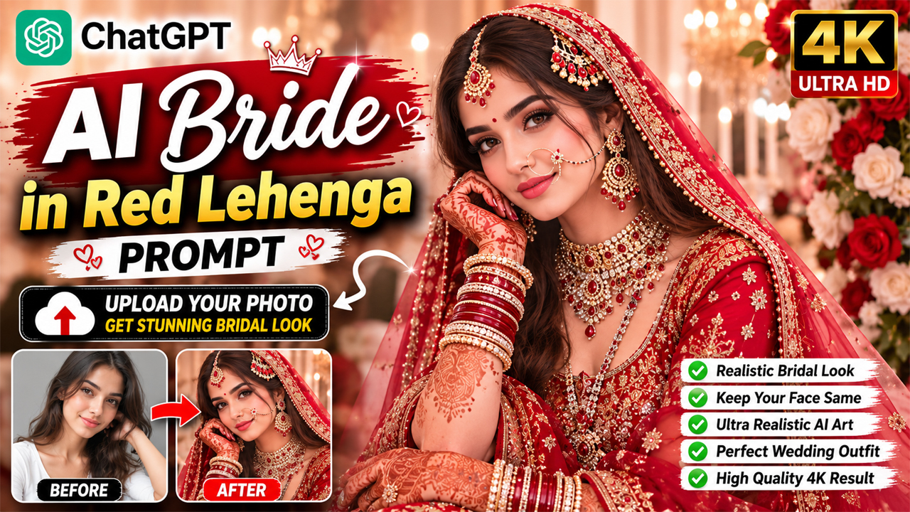 AI Bride in Red Lehenga Prompt for ChatGPT (Upload Your Photo)