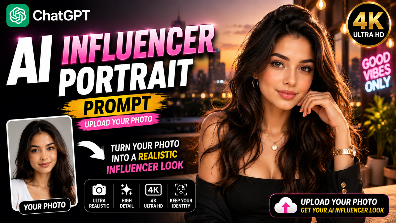 AI Influencer Portrait Prompt for ChatGPT (Upload Your Photo)