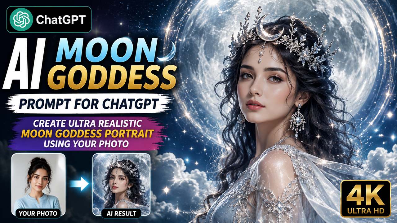 AI Moon Goddess Prompt for ChatGPT – Create an Ultra Realistic Moon Goddess Portrait Using Your Photo