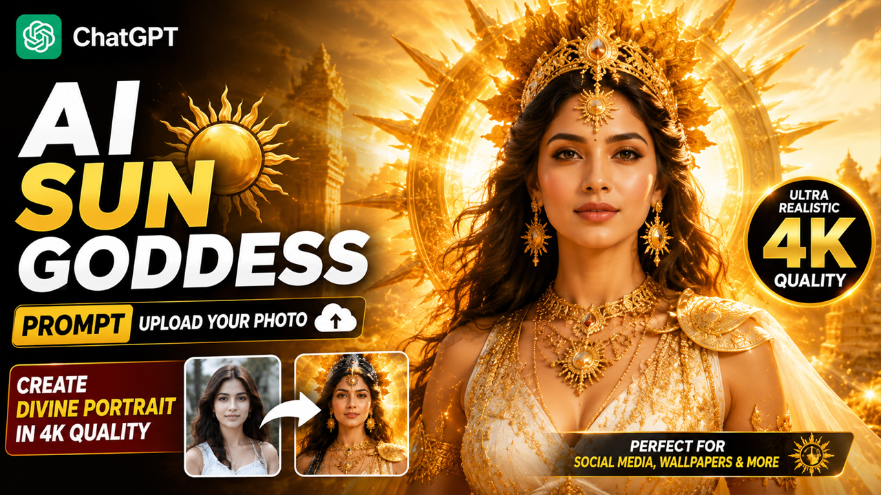 AI Sun Goddess Prompt for ChatGPT (Upload Your Photo) – Create an Ultra Realistic Divine Portrait