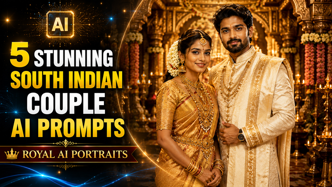 5 Stunning South Indian Couple Portraits with Royal AI Prompts