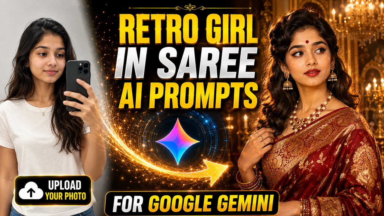 Retro Girl In Saree AI Prompts for Gemini