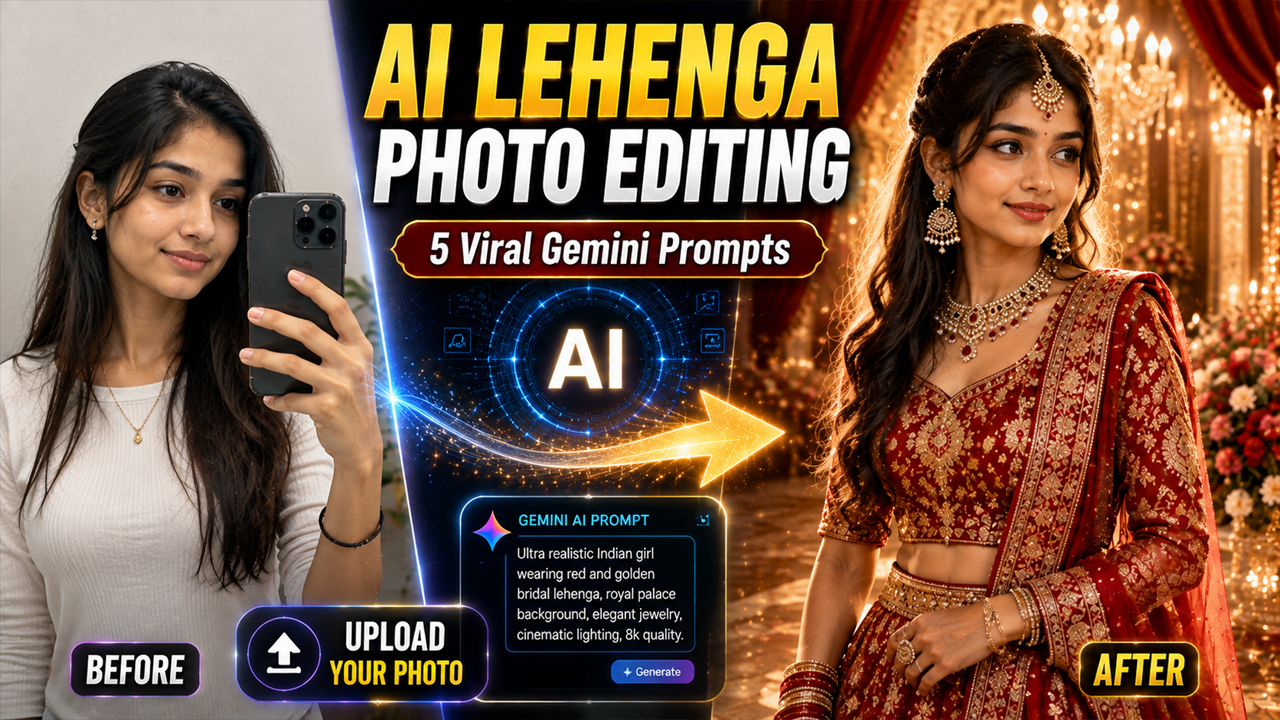 5 Stunning AI Lehenga Photo Editing Prompts for Girls
