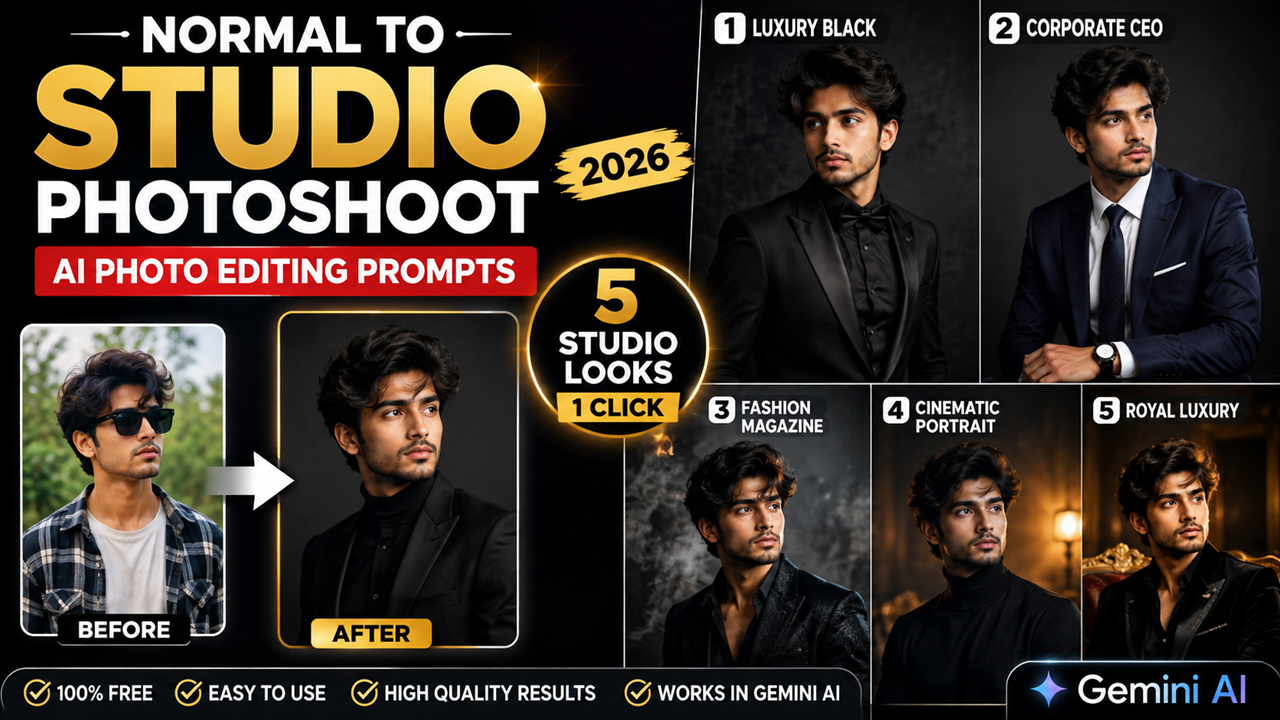 Normal to Studio Photoshoot AI Photo Editing Prompts 2026