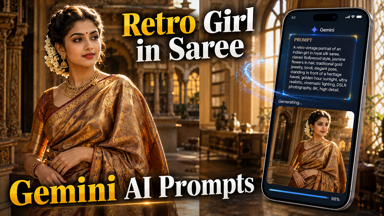 5 Best Retro Girl in Saree Photo Prompts for Gemini AI