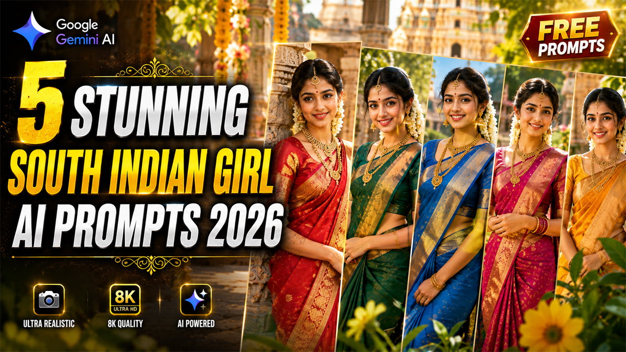 5 Stunning South Indian Girl AI Photo Prompts in Saree