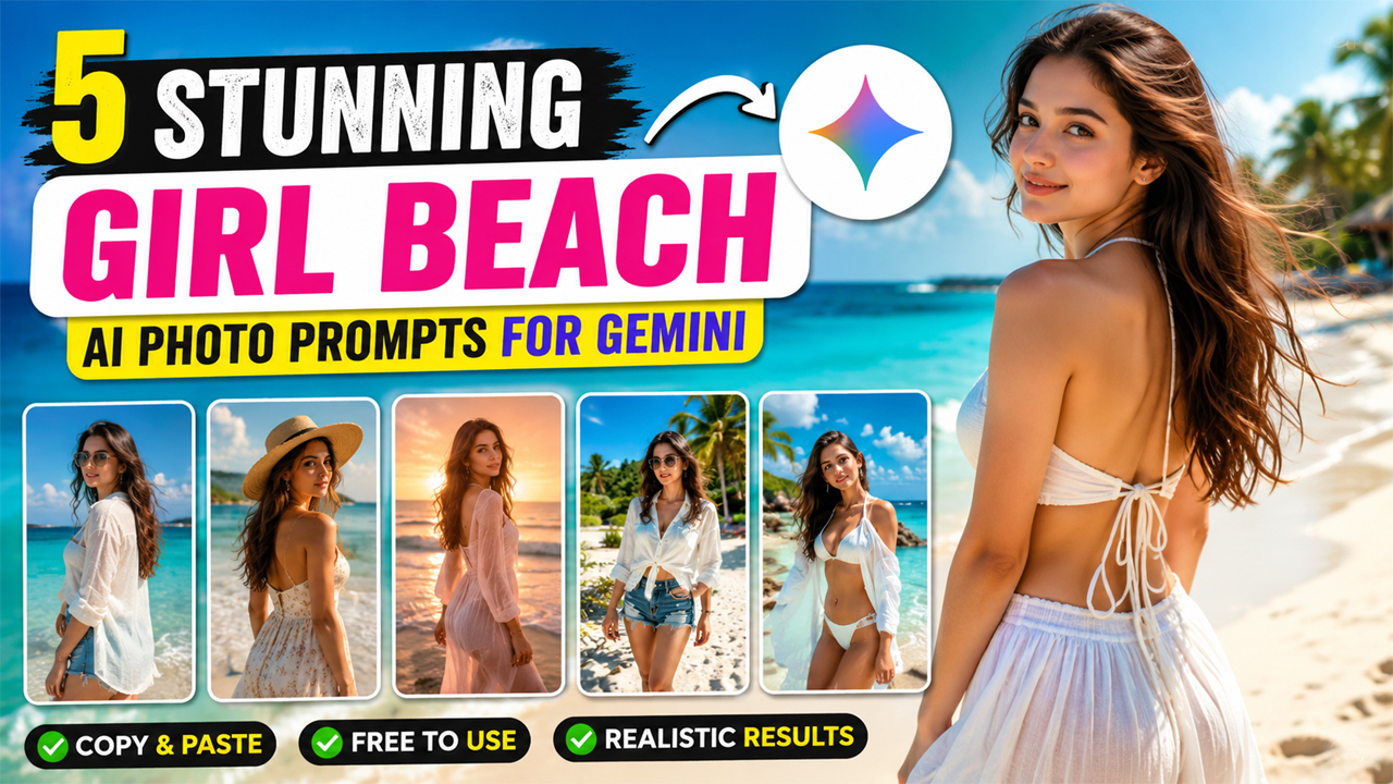 Stunning Girl Beach AI Photo Prompts for Gemini
